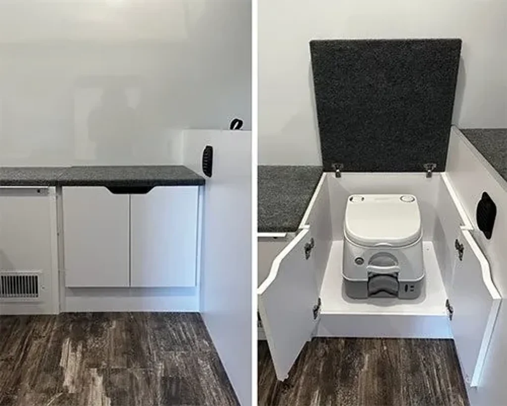 TetonX overlanding trailer hidden toilet compartment.
