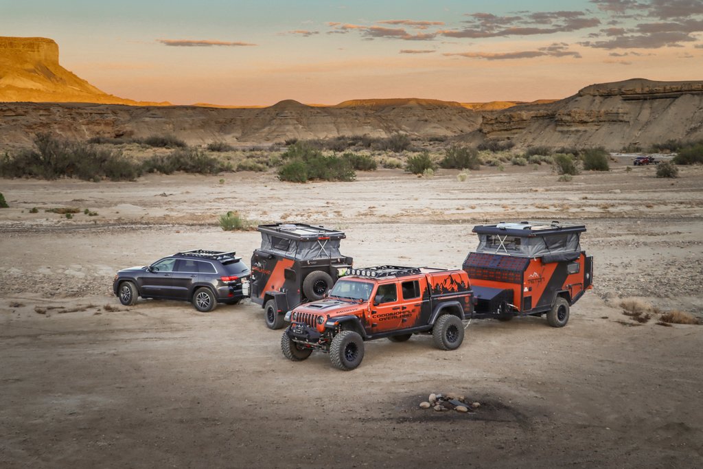 TetonX and AppalachianX in the desert with a Jeep.